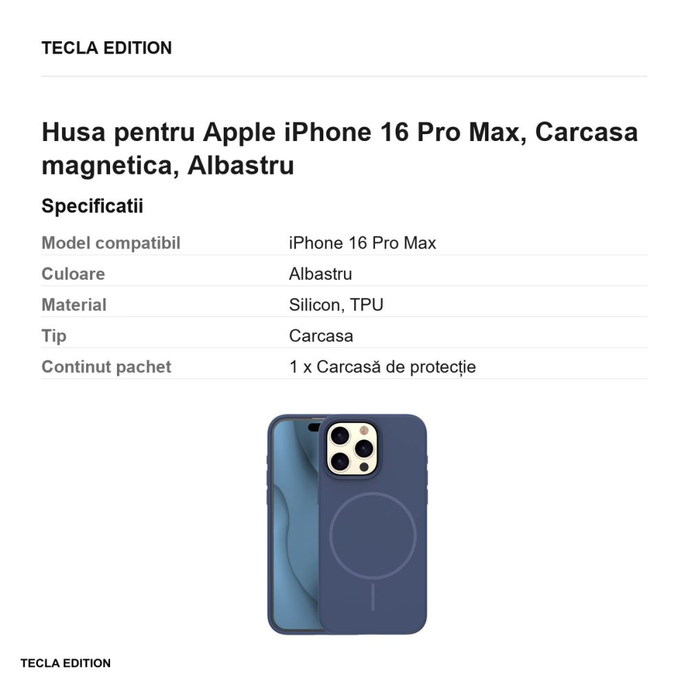 Husa Silicone Thin Mag pentru Apple iPhone 16 Pro Max, Carcasa magnetica, Albastru [3]