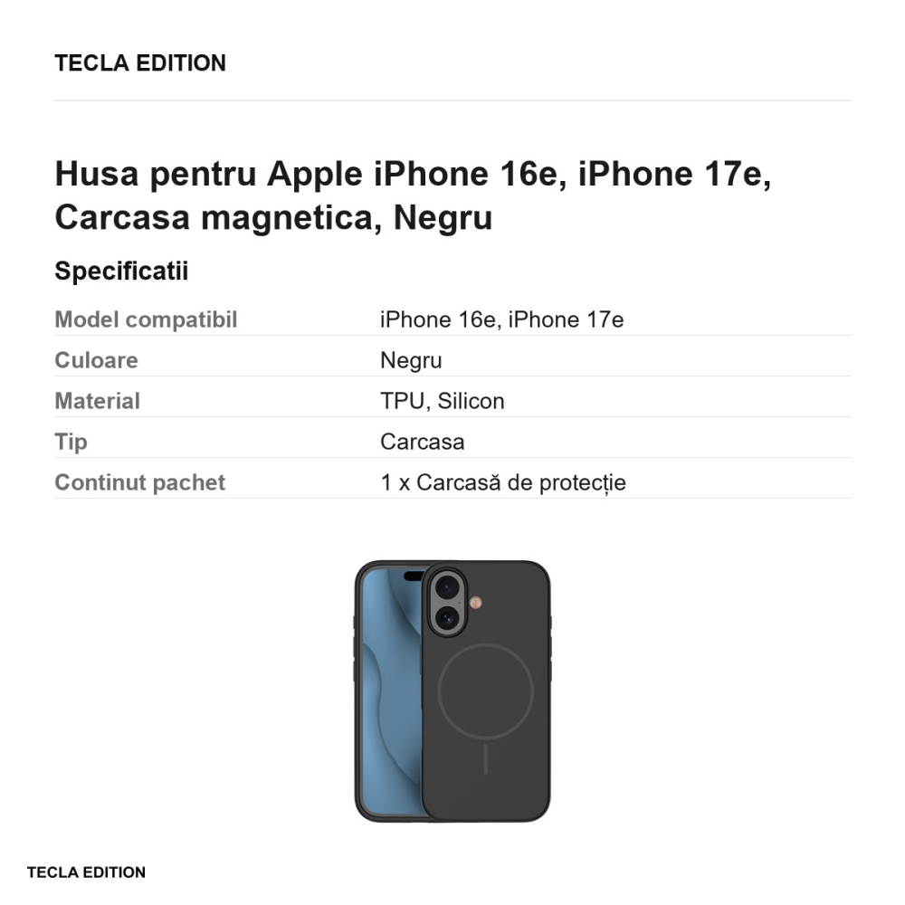 Husa Silicone Thin Mag pentru Apple iPhone 16e, iPhone 17e, Carcasa magnetica, Negru [3]