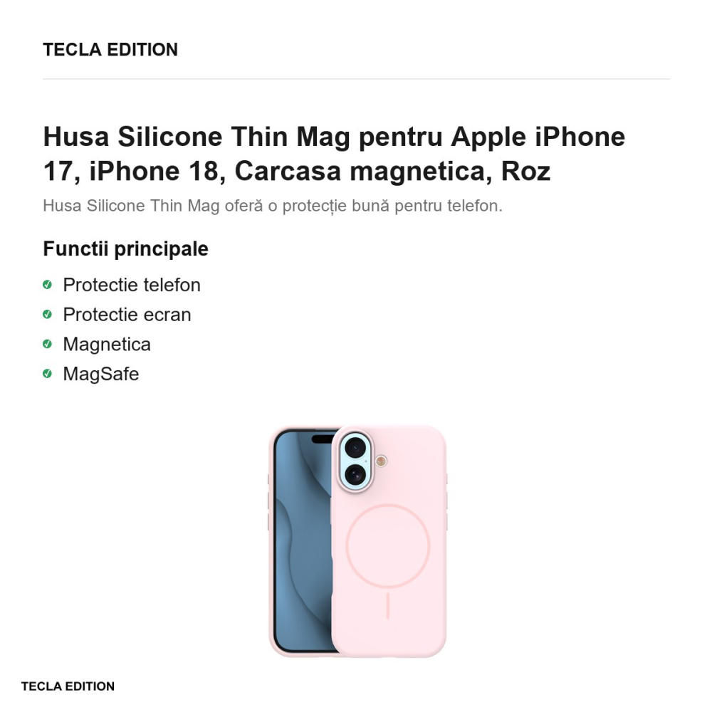Husa Silicone Thin Mag pentru Apple iPhone 17, iPhone 18, Carcasa magnetica, Roz [2]