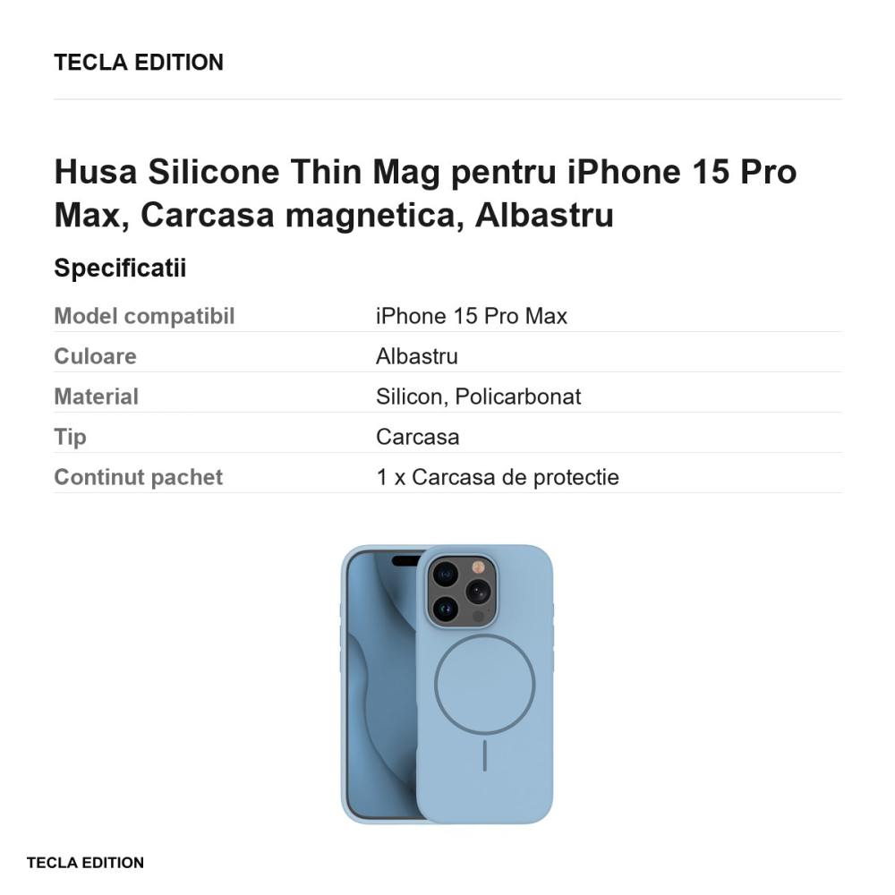 Husa Silicone Thin Mag pentru iPhone 15 Pro Max, Carcasa magnetica, Albastru [3]
