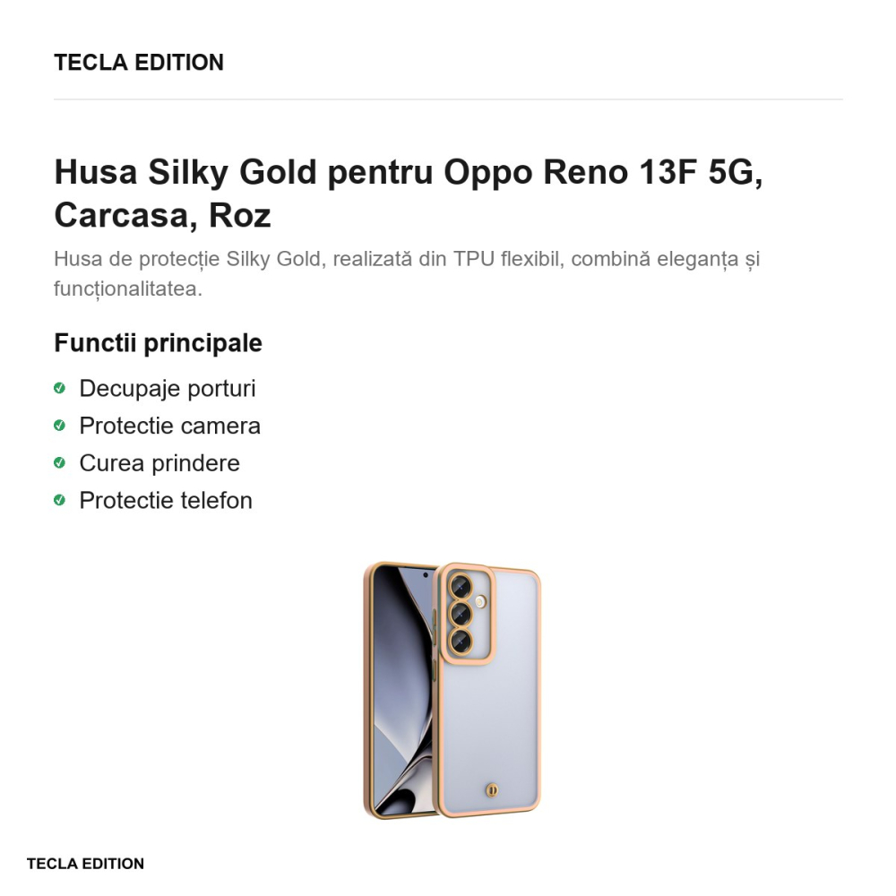 Husa Silky Gold pentru Oppo Reno 13F 5G, Carcasa, Roz [2]