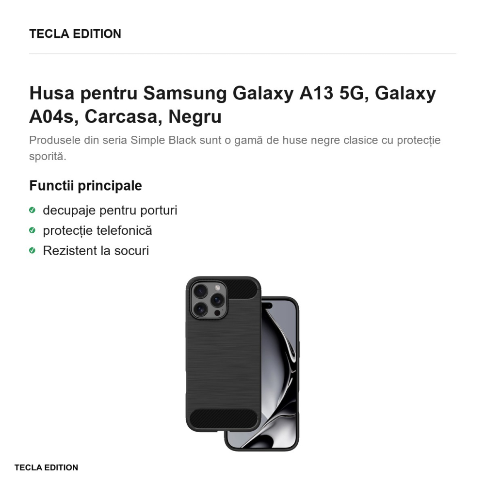 Husa Simple Black pentru Samsung Galaxy A13 5G, Galaxy A04s, Carcasa, Negru [2]