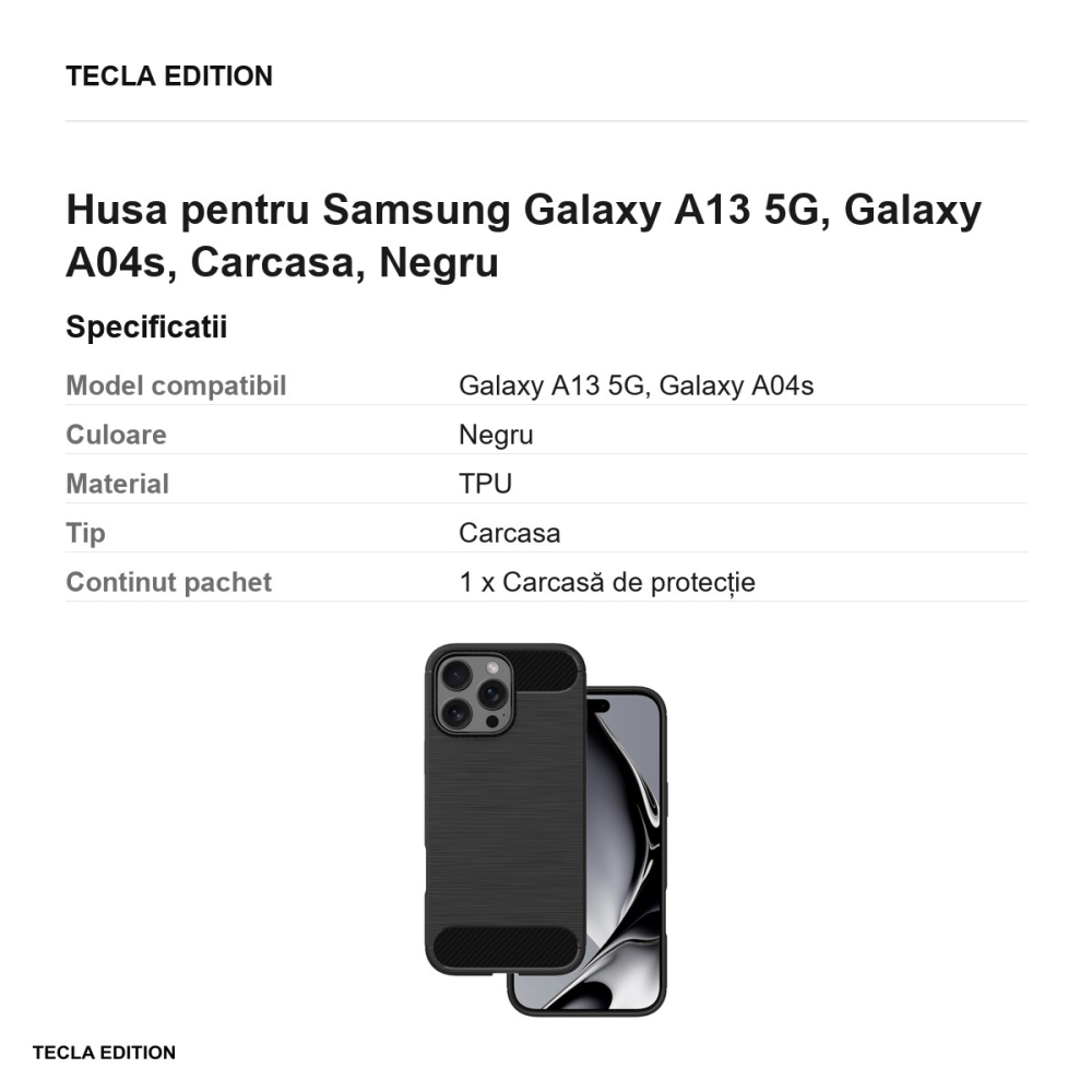 Husa Simple Black pentru Samsung Galaxy A13 5G, Galaxy A04s, Carcasa, Negru [3]
