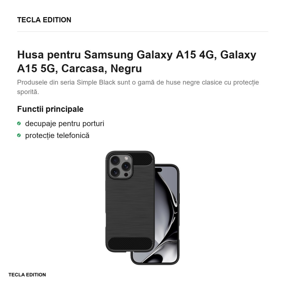 Husa Simple Black pentru Samsung Galaxy A15 4G, Galaxy A15 5G, Carcasa, Negru [2]