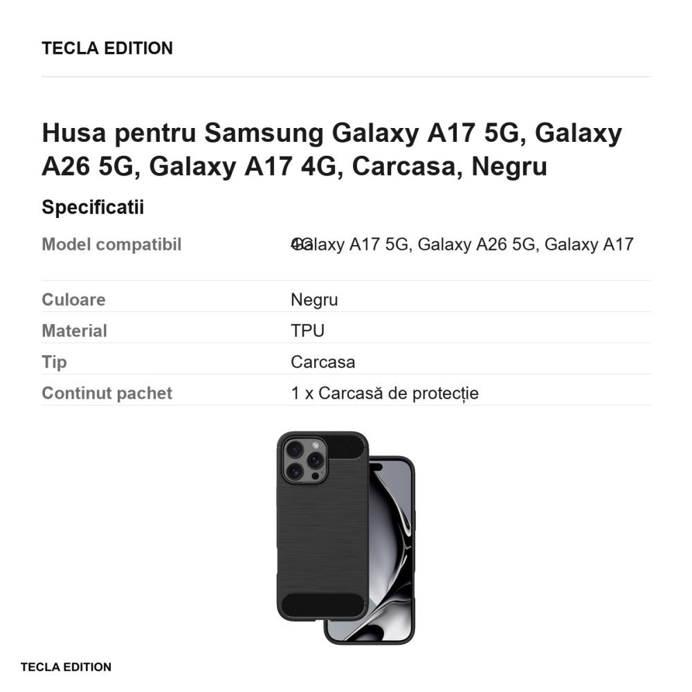 Husa Simple Black pentru Samsung Galaxy A17 5G, Galaxy A26 5G, Galaxy A17 4G, Carcasa, Negru [3]
