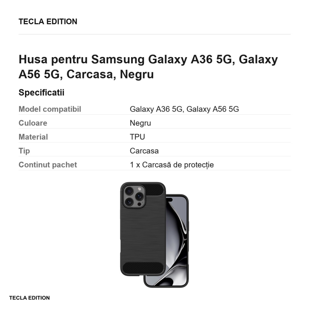 Husa Simple Black pentru Samsung Galaxy A36 5G, Galaxy A56 5G, Carcasa, Negru [3]