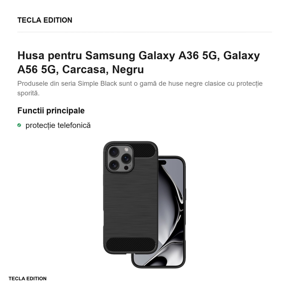 Husa Simple Black pentru Samsung Galaxy A36 5G, Galaxy A56 5G, Carcasa, Negru [2]