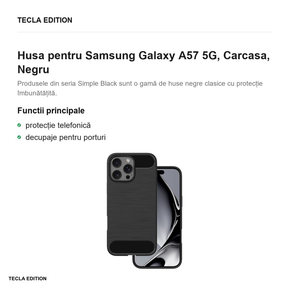 Husa Simple Black pentru Samsung Galaxy A57 5G, Carcasa, Negru [2]