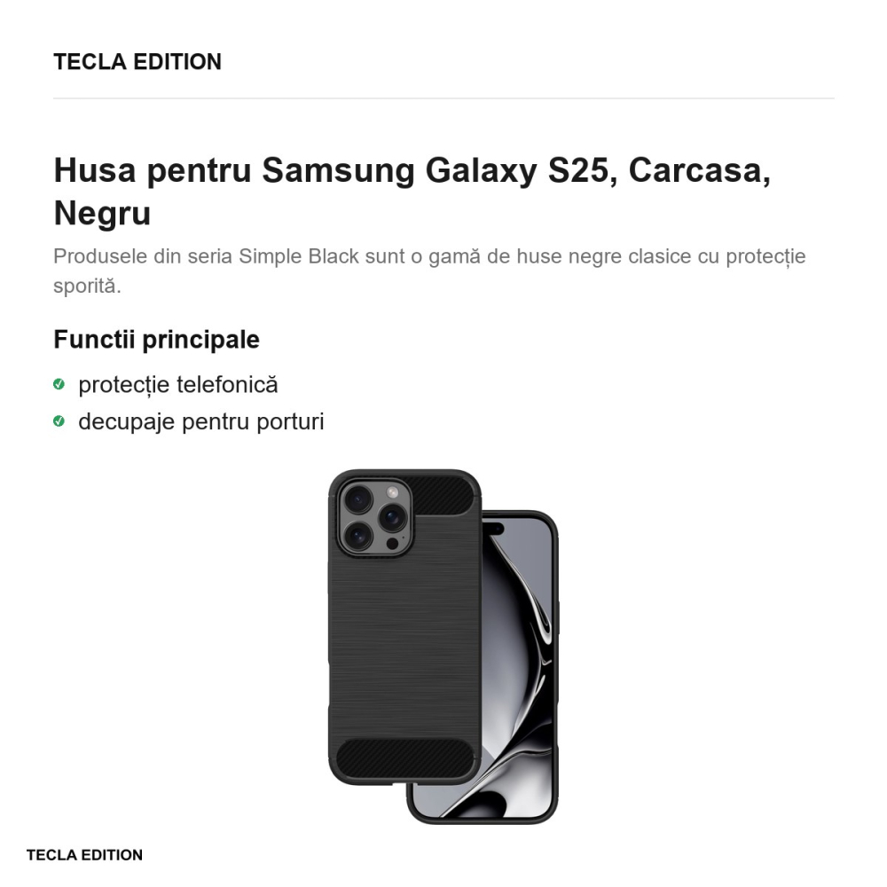 Husa Simple Black pentru Samsung Galaxy S25, Carcasa, Negru [2]
