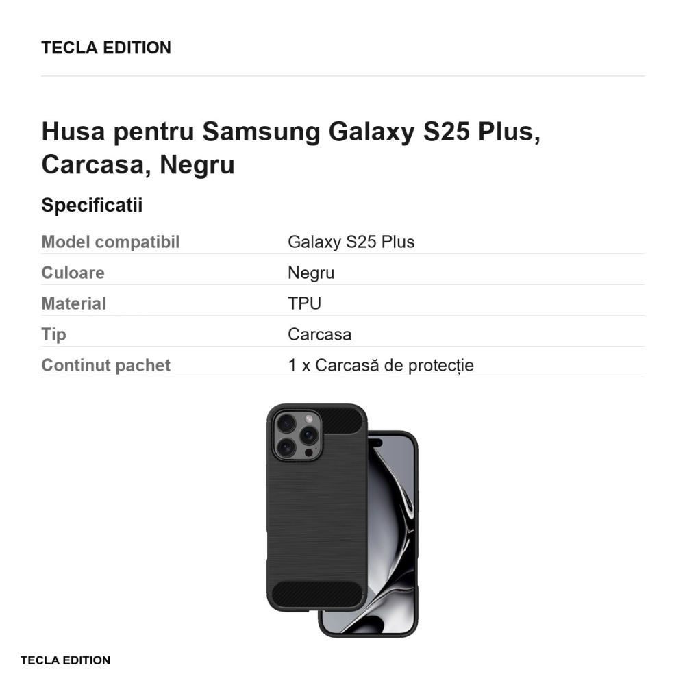 Husa Simple Black pentru Samsung Galaxy S25 Plus, Carcasa, Negru [3]
