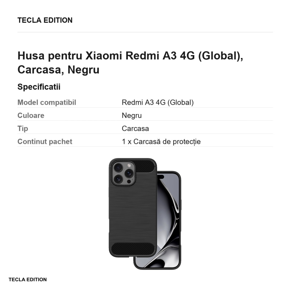 Husa Simple Black pentru Xiaomi Redmi A3 4G (Global), Carcasa, Negru [3]