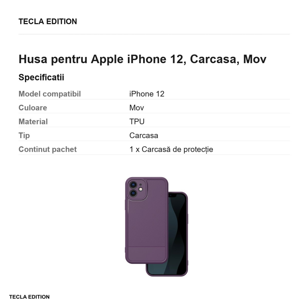 Husa Simple Carbon pentru Apple iPhone 12, Carcasa, Mov [3]