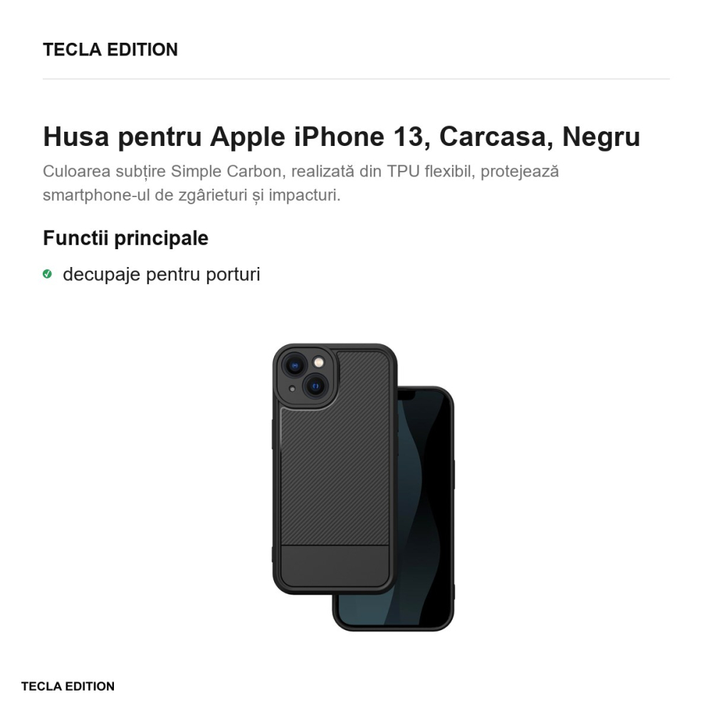 Husa Simple Carbon pentru Apple iPhone 13, Carcasa, Negru [2]
