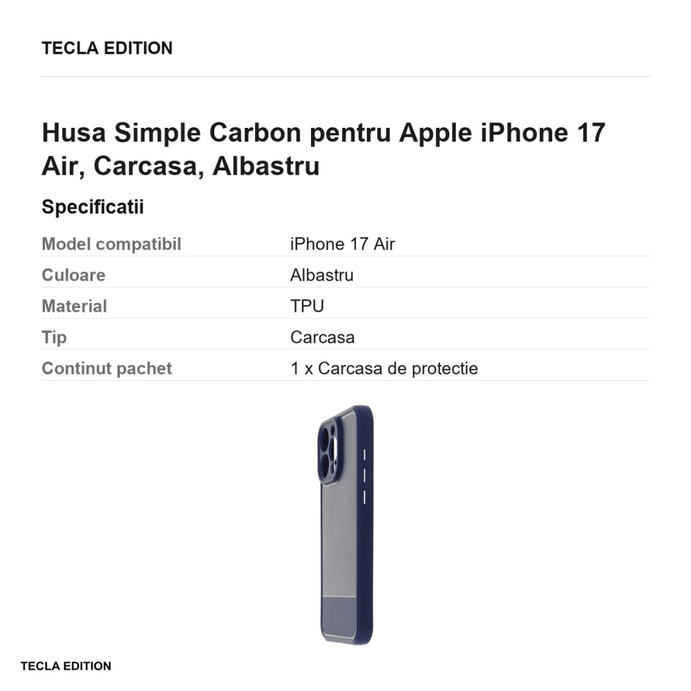 Husa Simple Carbon pentru Apple iPhone 17 Air, Carcasa, Albastru [3]
