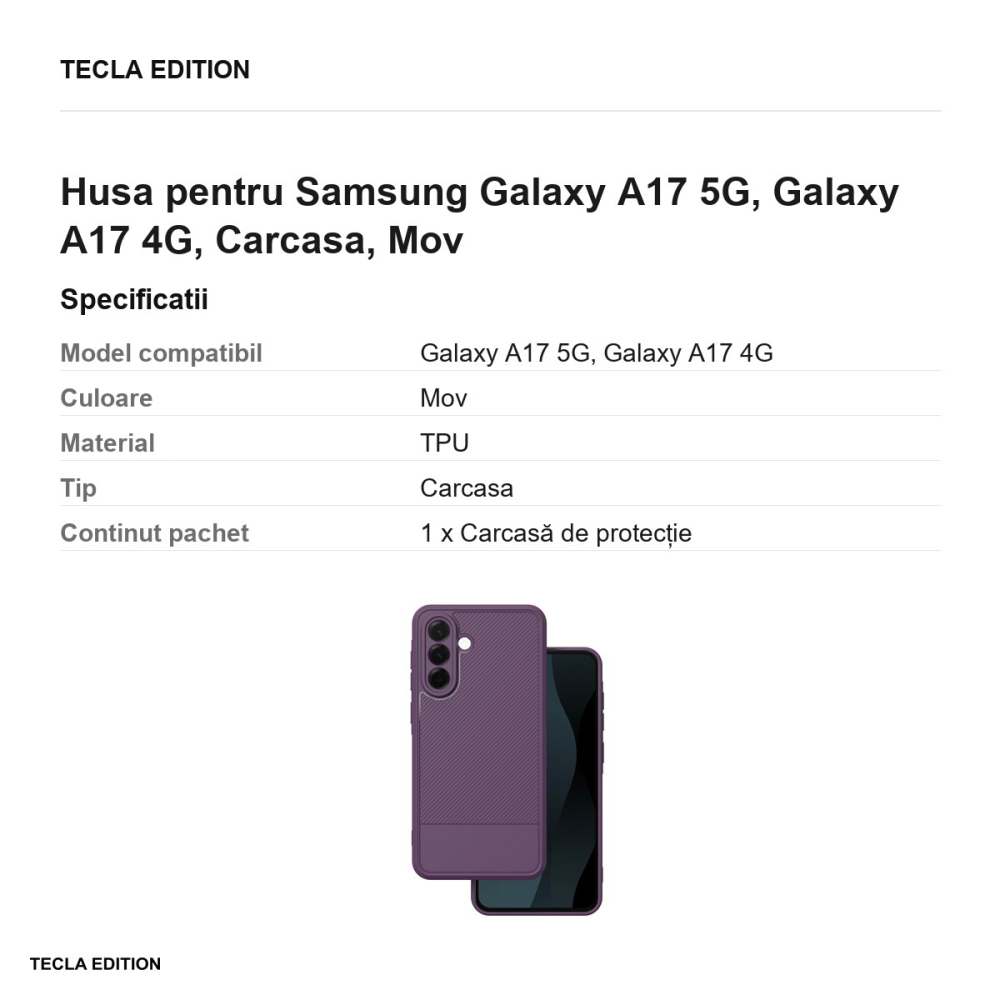 Husa Simple Carbon pentru Samsung Galaxy A17 5G, Galaxy A17 4G, Carcasa, Mov [3]