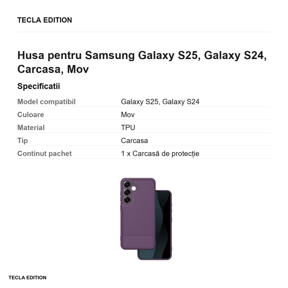 Husa Simple Carbon pentru Samsung Galaxy S25, Galaxy S24, Carcasa, Mov [3]