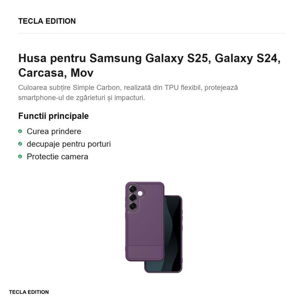 Husa Simple Carbon pentru Samsung Galaxy S25, Galaxy S24, Carcasa, Mov [2]