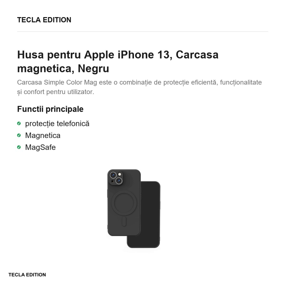 Husa Simple Color Mag pentru Apple iPhone 13, Carcasa magnetica, Negru [2]