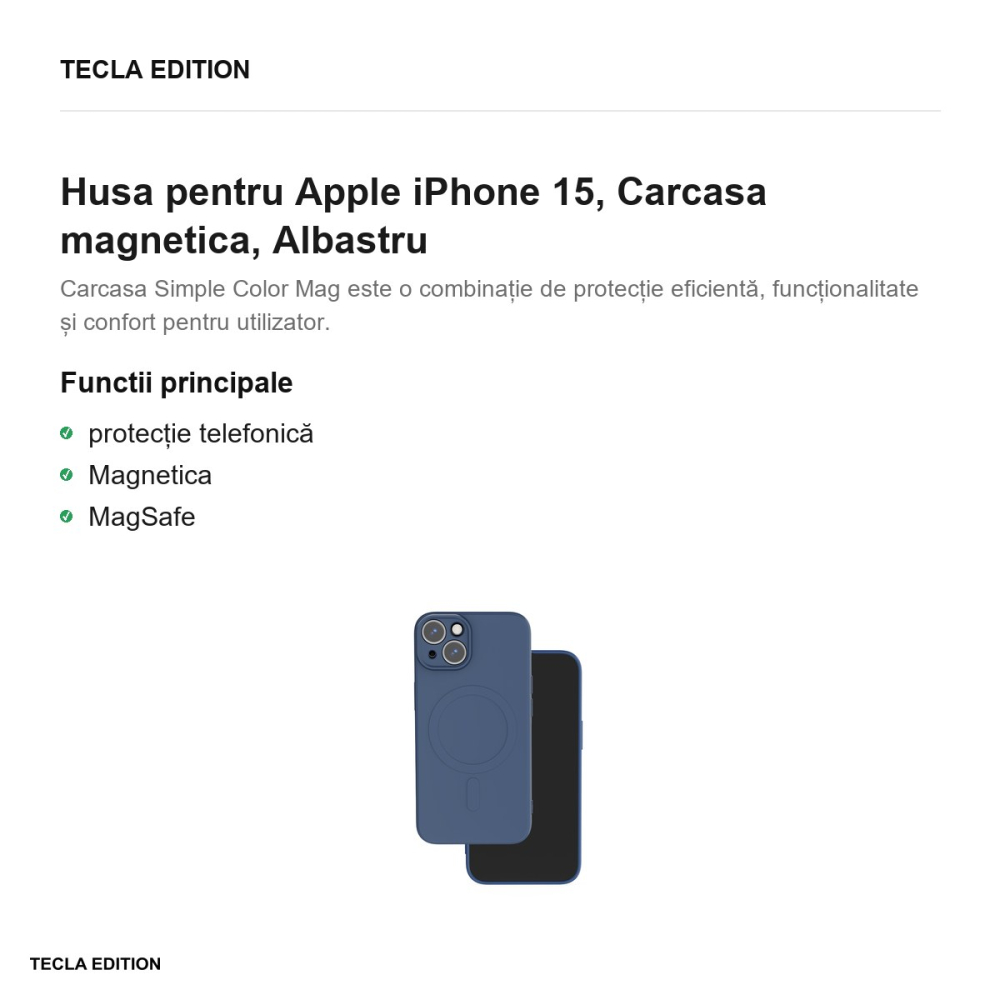 Husa Simple Color Mag pentru Apple iPhone 15, Carcasa magnetica, Albastru [2]