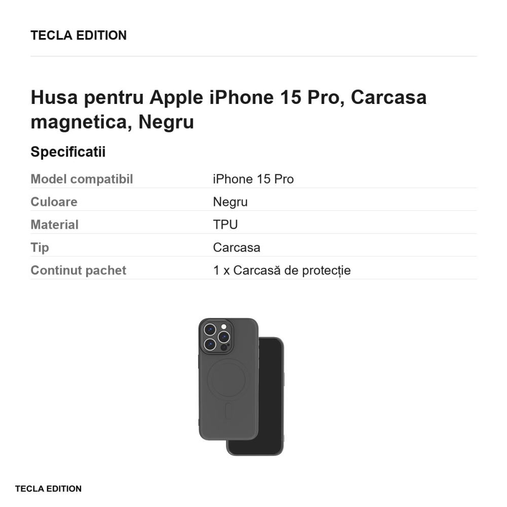 Husa Simple Color Mag pentru Apple iPhone 15 Pro, Carcasa magnetica, Negru [3]