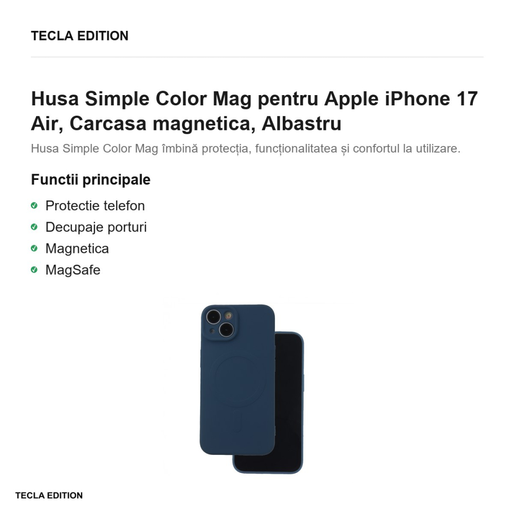 Husa Simple Color Mag pentru Apple iPhone 17 Air, Carcasa magnetica, Albastru [2]