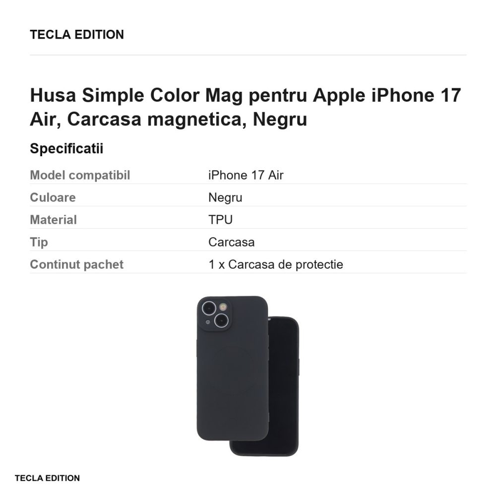 Husa Simple Color Mag pentru Apple iPhone 17 Air, Carcasa magnetica, Negru [3]