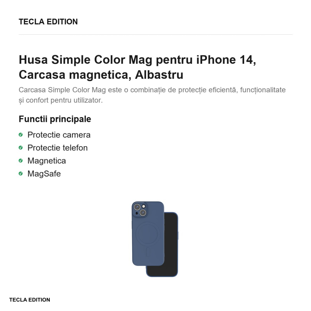 Husa Simple Color Mag pentru iPhone 14, Carcasa magnetica, Albastru [2]