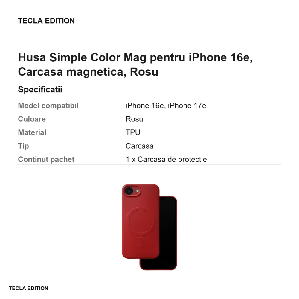 Husa Simple Color Mag pentru iPhone 16e, Carcasa magnetica, Rosu [3]
