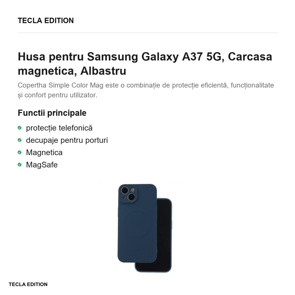 Husa Simple Color Mag pentru Samsung Galaxy A37 5G, Carcasa magnetica, Albastru [2]