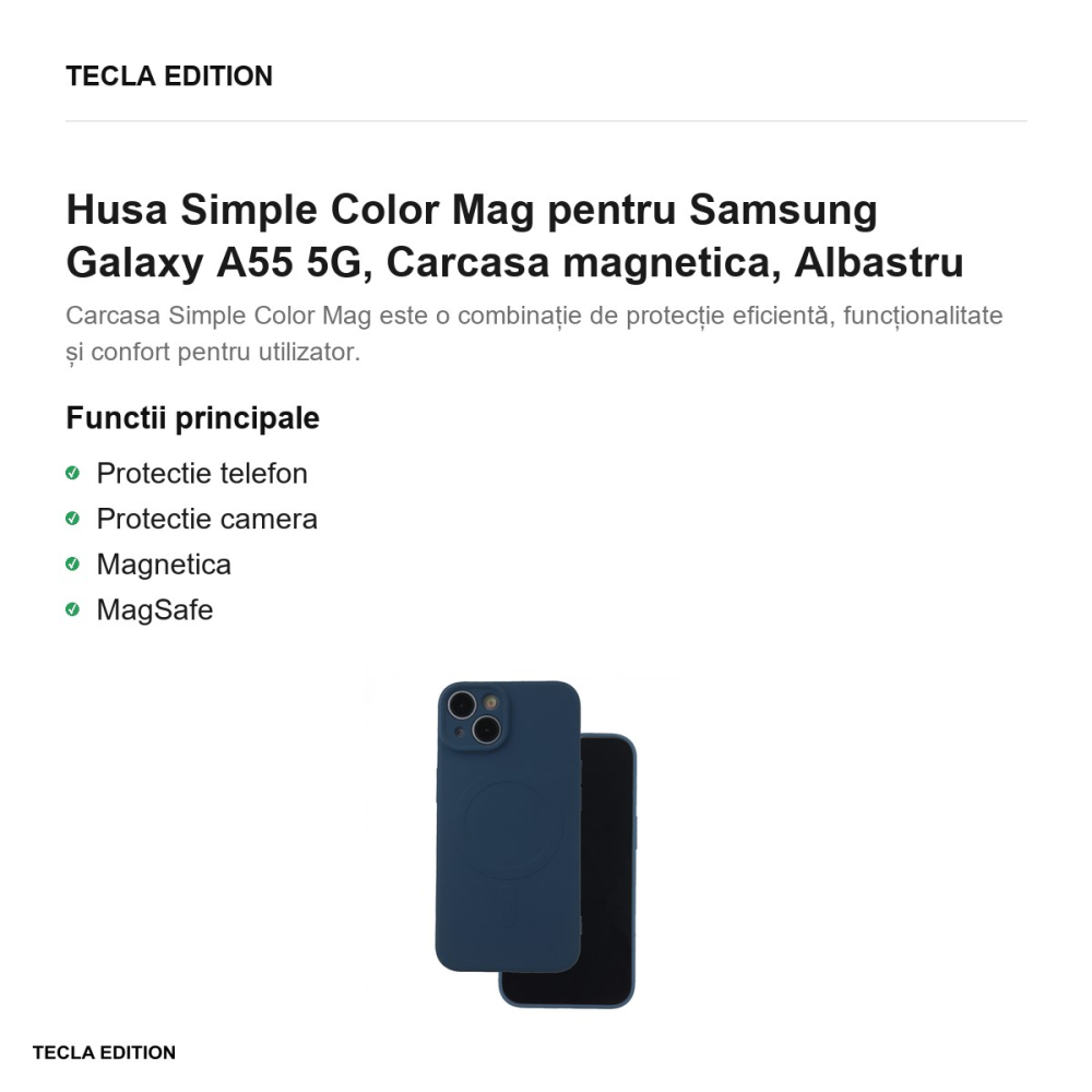 Husa Simple Color Mag pentru Samsung Galaxy A55 5G, Carcasa magnetica, Albastru [2]