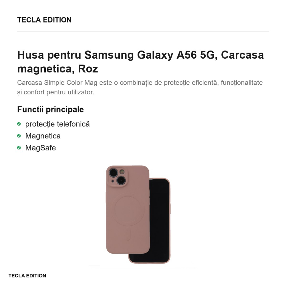 Husa Simple Color Mag pentru Samsung Galaxy A56 5G, Carcasa magnetica, Roz [2]