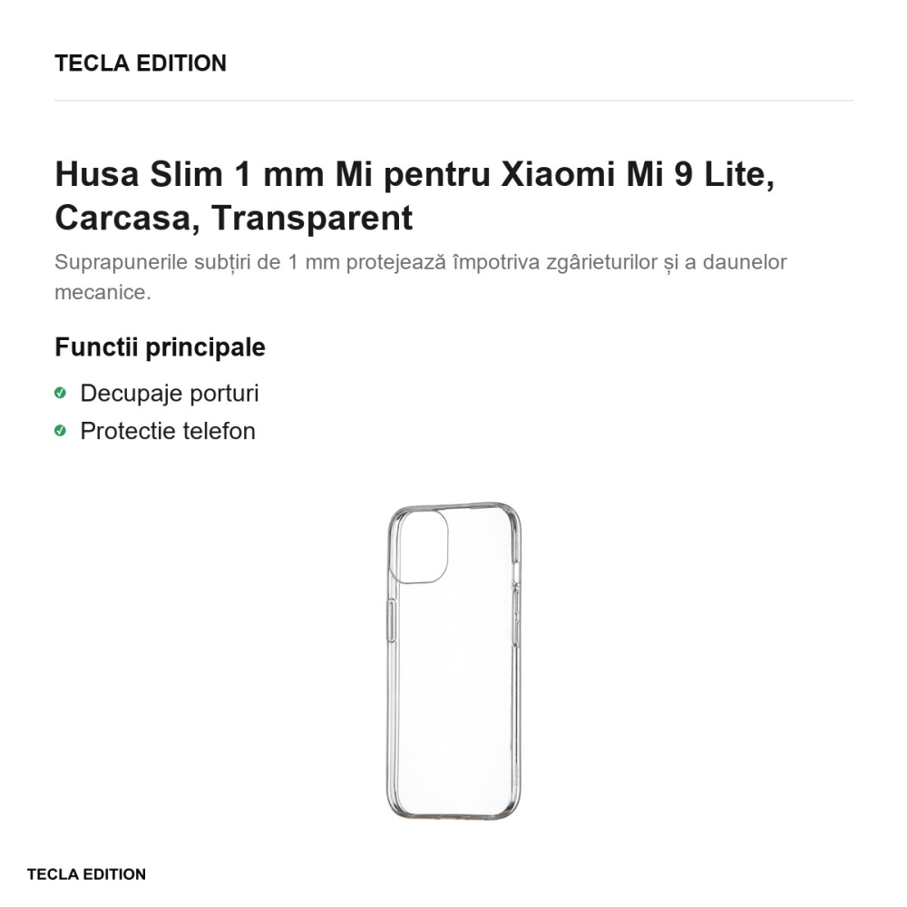 Husa Slim 1 mm Mi pentru Xiaomi Mi 9 Lite, Carcasa, Transparent [2]