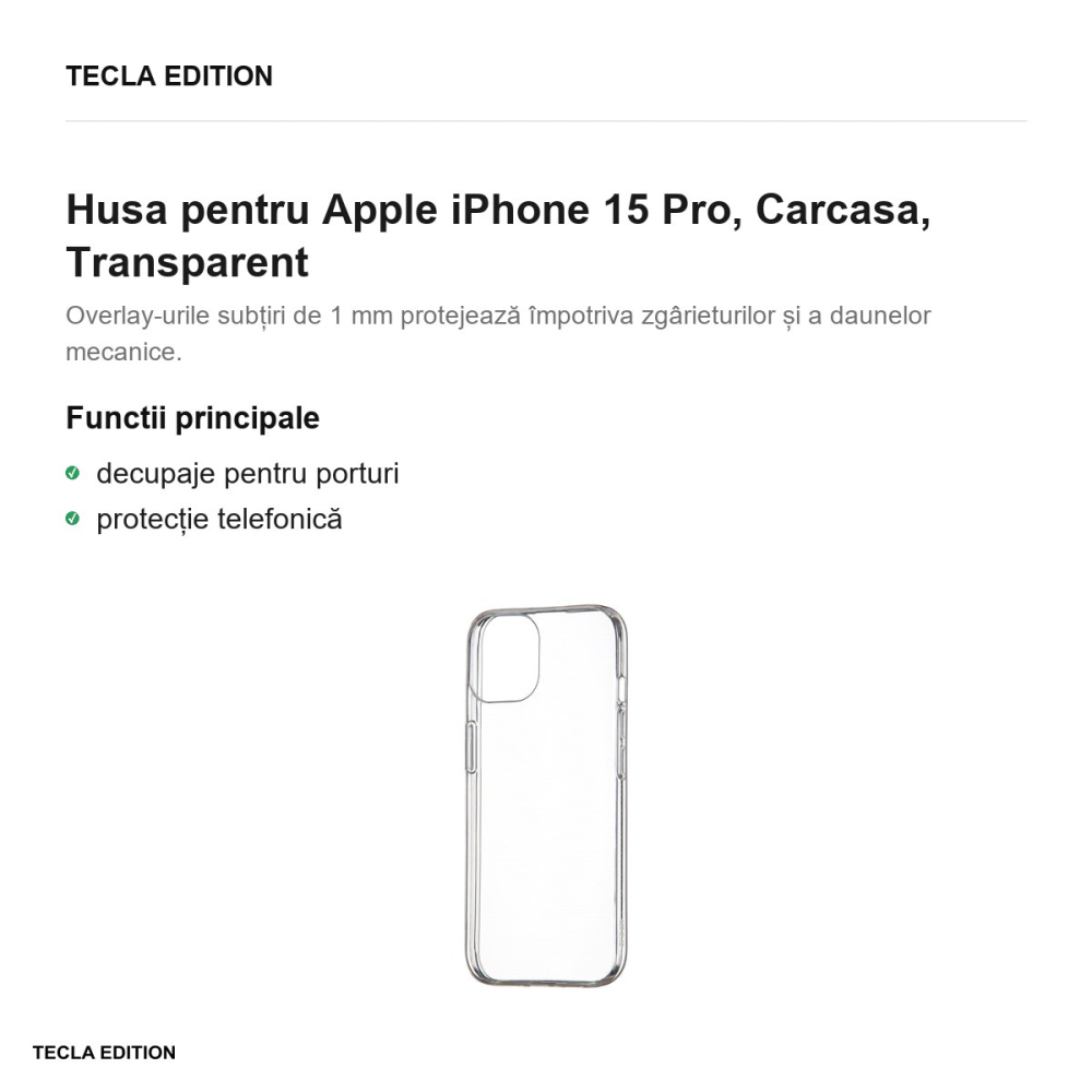 Husa Slim 1 mm pentru Apple iPhone 15 Pro, Carcasa, Transparent [2]