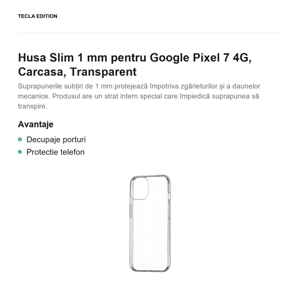 Husa Slim 1 mm pentru Google Pixel 7 4G, Carcasa, Transparent [2]