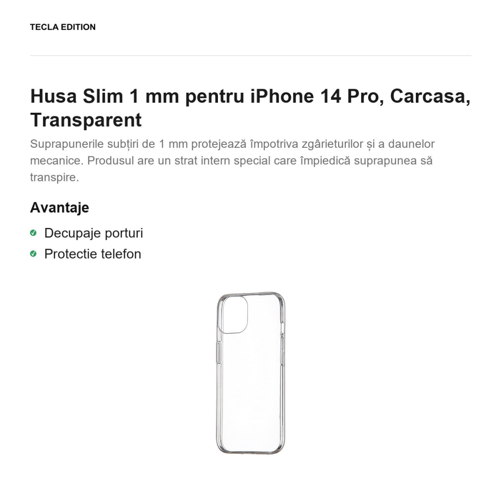 Husa Slim 1 mm pentru iPhone 14 Pro, Carcasa, Transparent [2]