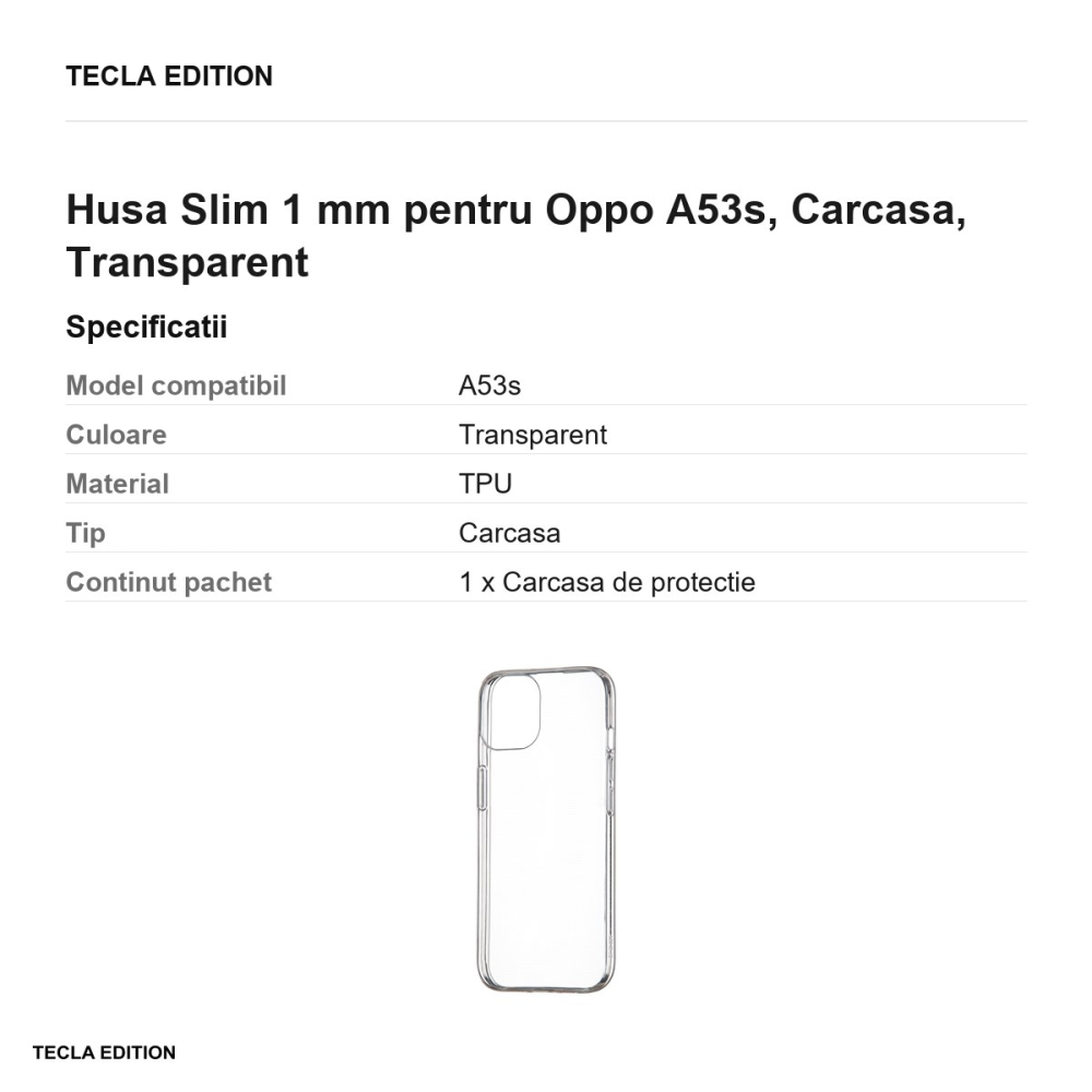 Husa Slim 1 mm pentru Oppo A53s, Carcasa, Transparent [3]