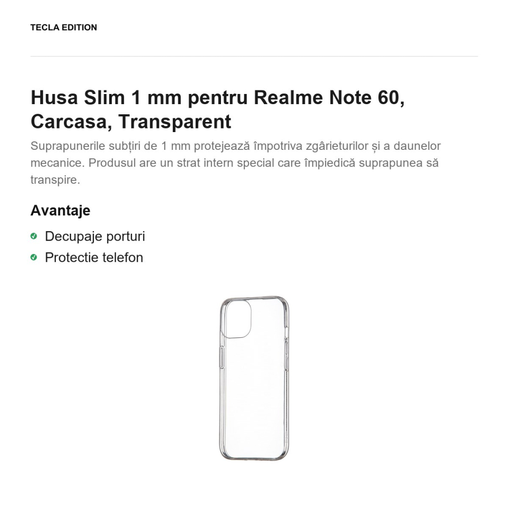 Husa Slim 1 mm pentru Realme Note 60, Carcasa, Transparent [2]