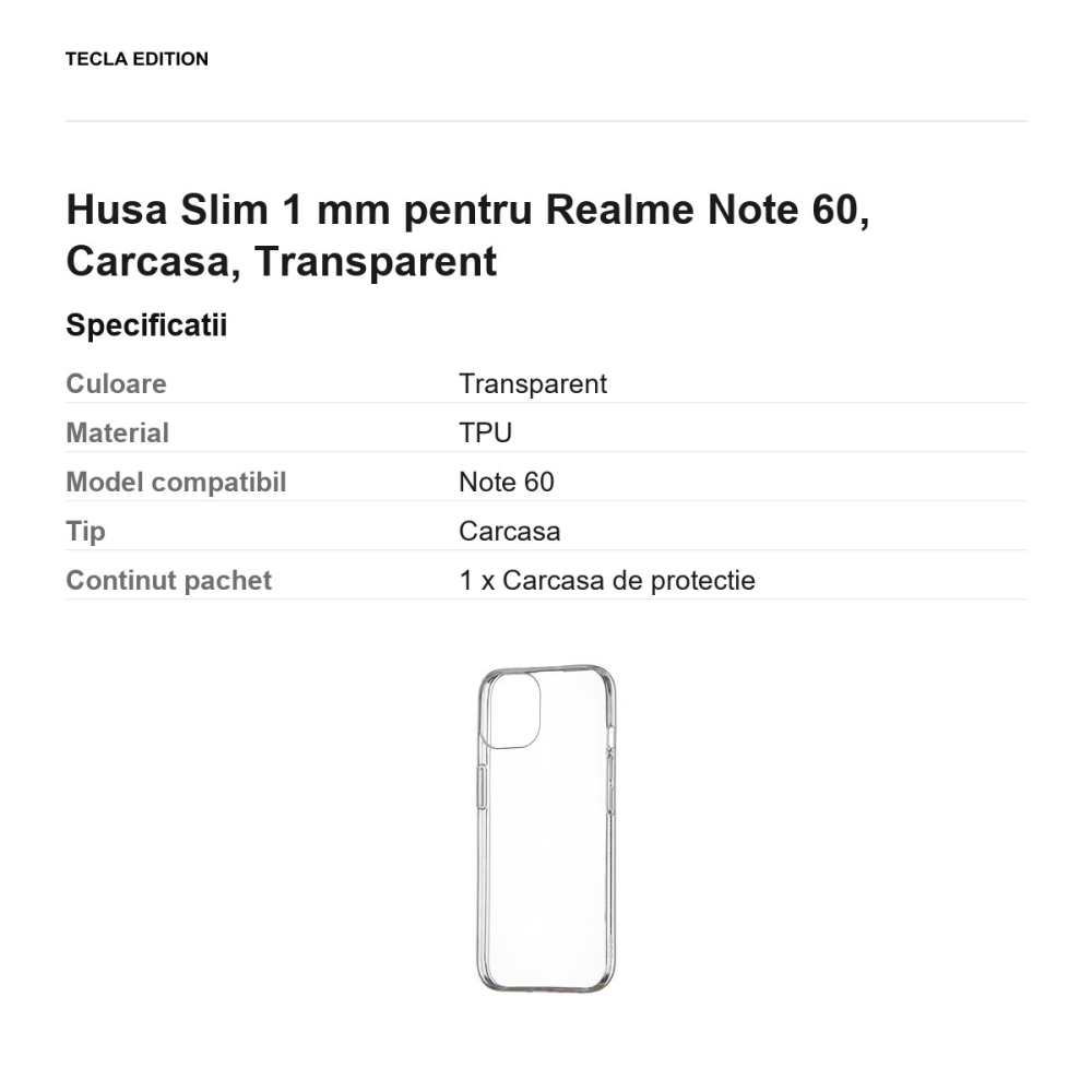 Husa Slim 1 mm pentru Realme Note 60, Carcasa, Transparent [3]