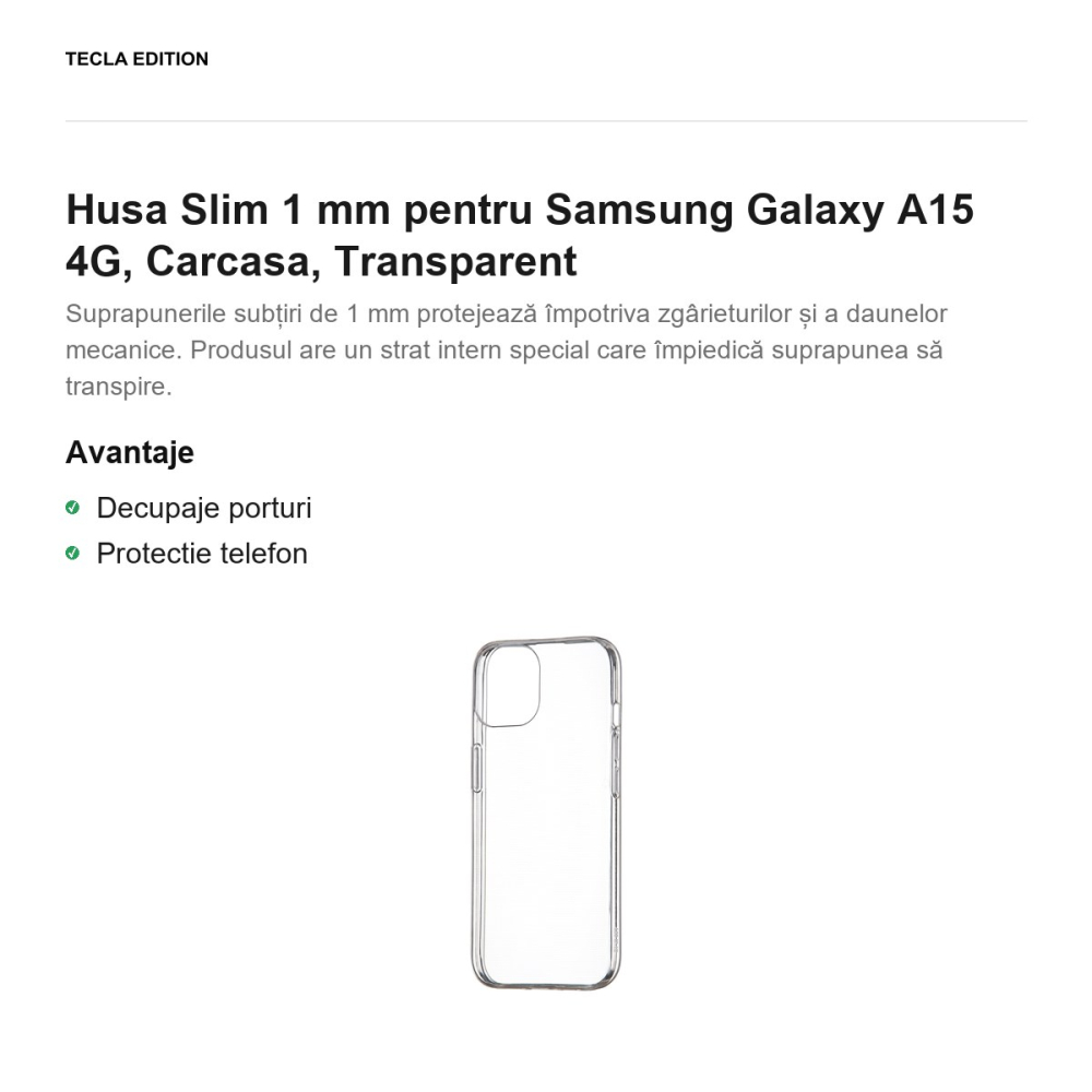Husa Slim 1 mm pentru Samsung Galaxy A15 4G, Carcasa, Transparent [2]