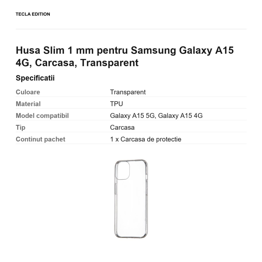 Husa Slim 1 mm pentru Samsung Galaxy A15 4G, Carcasa, Transparent [3]