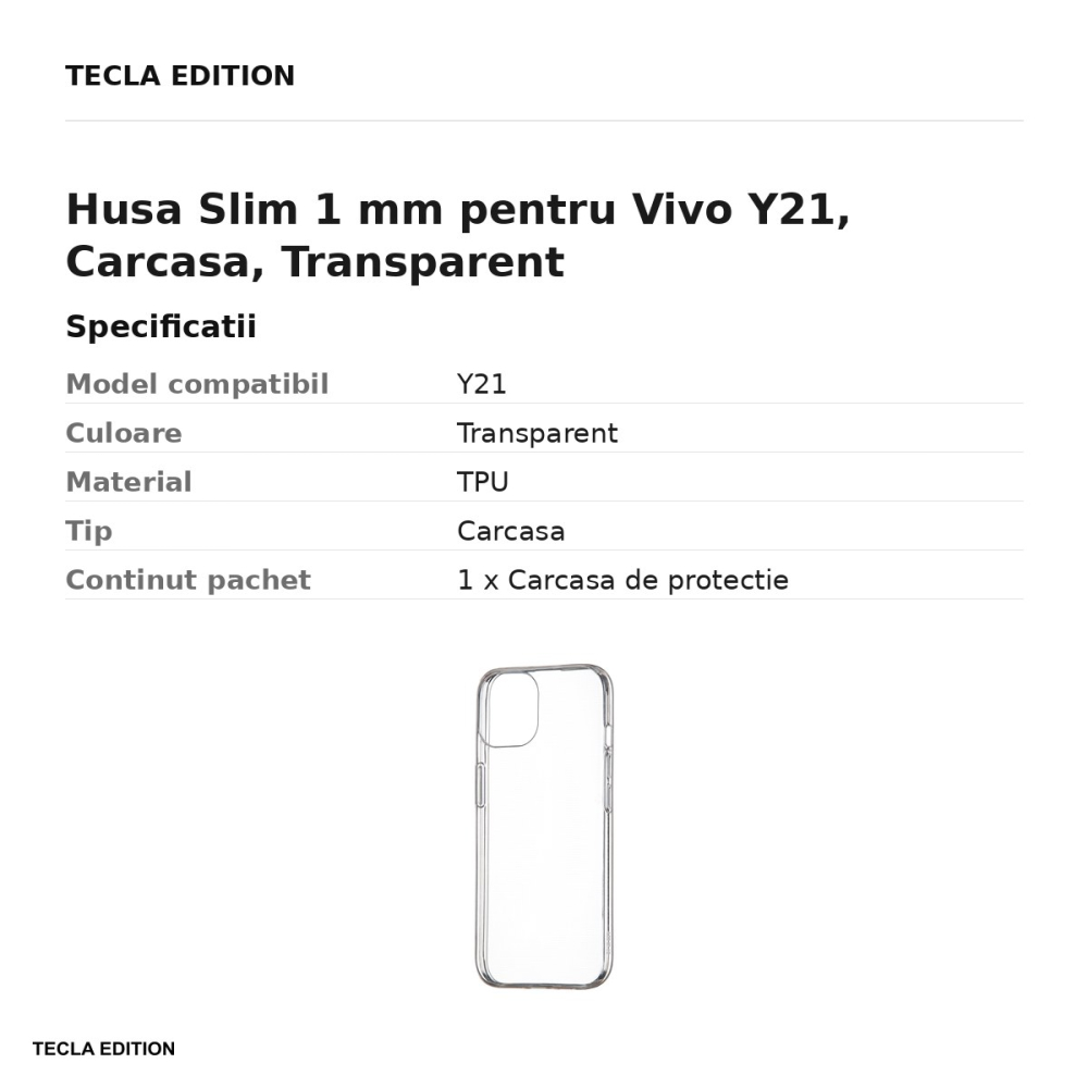 Husa Slim 1 mm pentru Vivo Y21, Carcasa, Transparent [3]