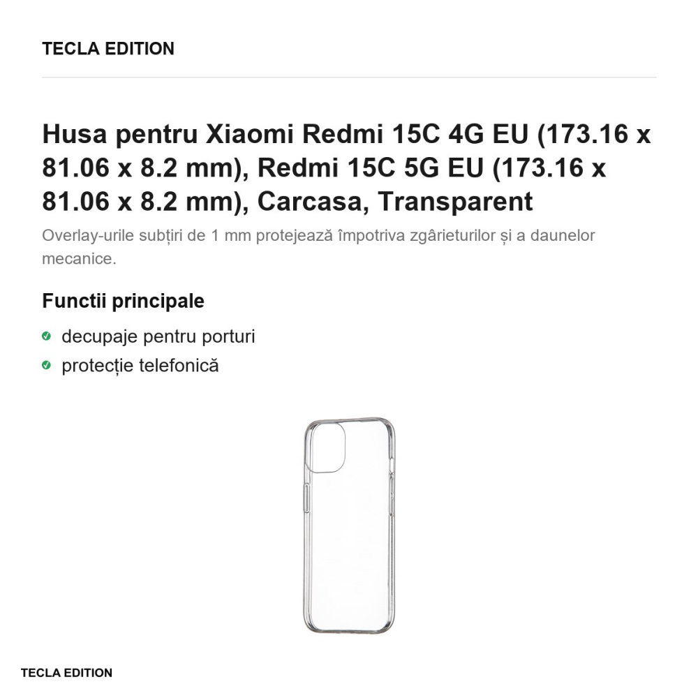 Husa Slim 1 mm pentru Xiaomi Redmi 15C 4G EU, Redmi 15C 5G EU, Carcasa, Transparent [2]