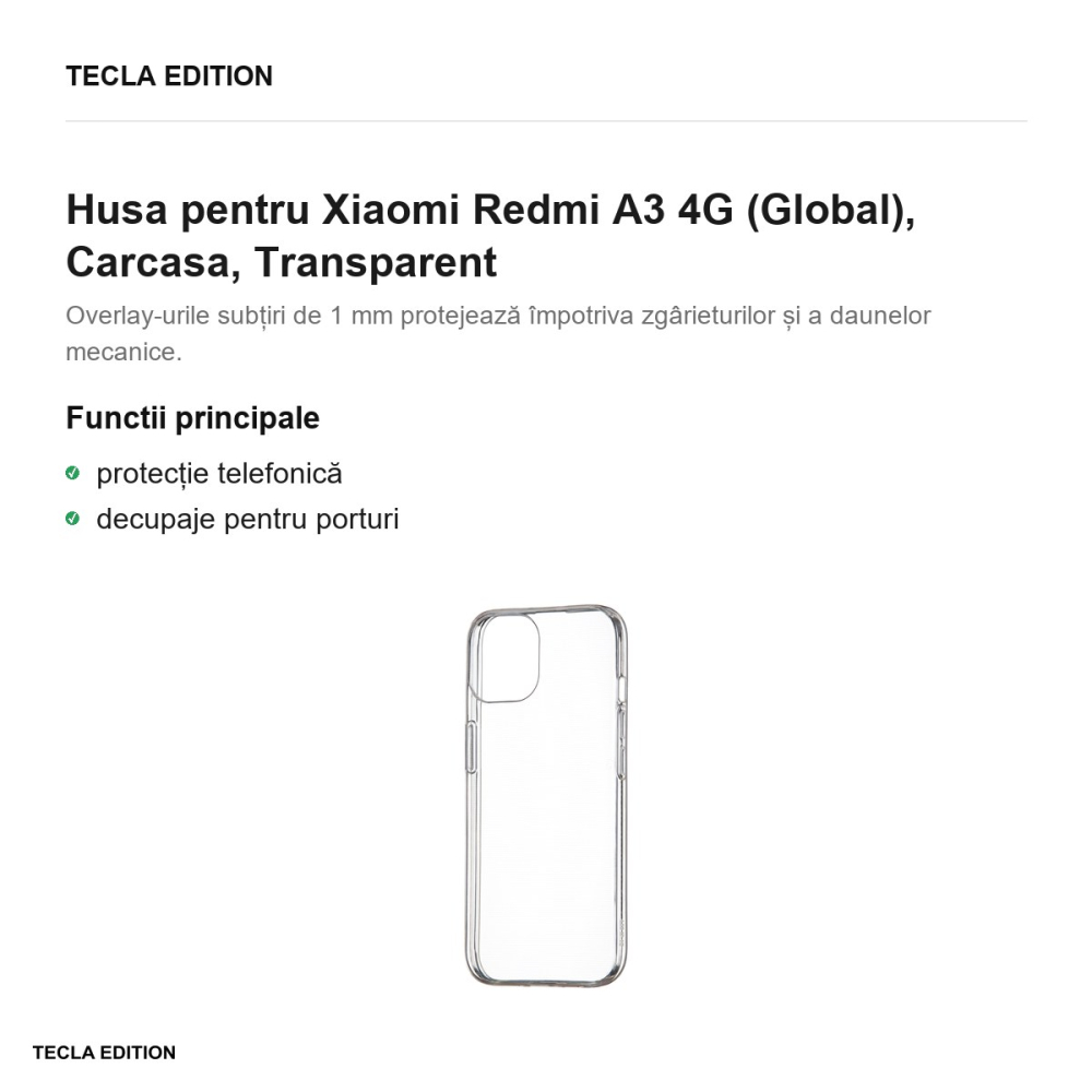 Husa Slim 1 mm pentru Xiaomi Redmi A3 4G (Global), Carcasa, Transparent [2]
