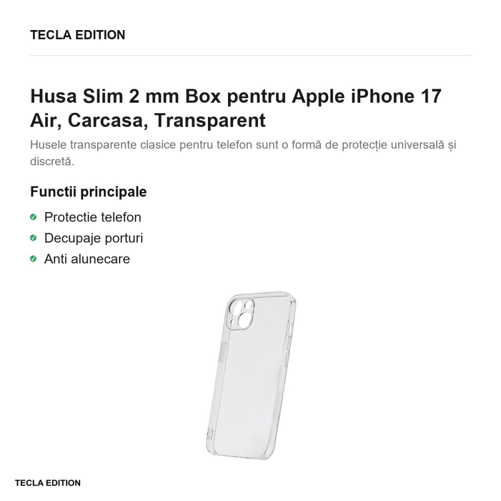 Husa Slim 2 mm Box pentru Apple iPhone 17 Air, Carcasa, Transparent [2]