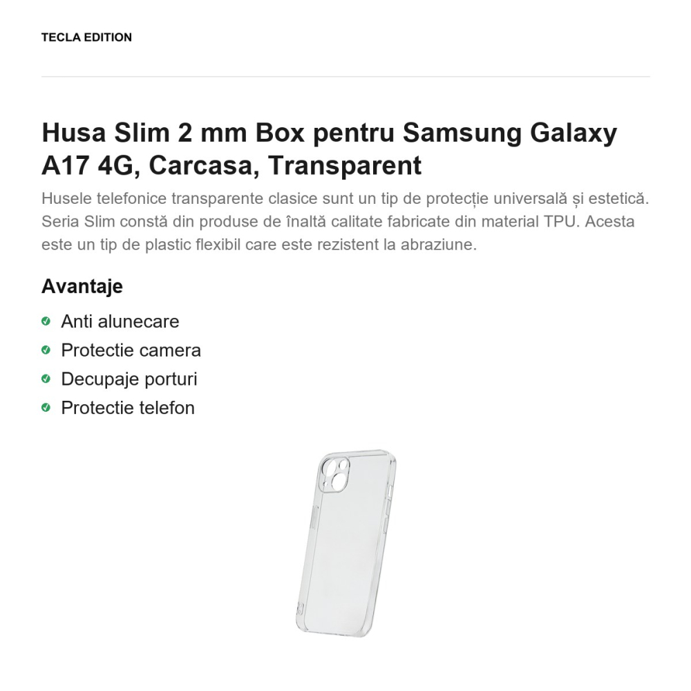 Husa Slim 2 mm Box pentru Samsung Galaxy A17 4G, Carcasa, Transparent [2]