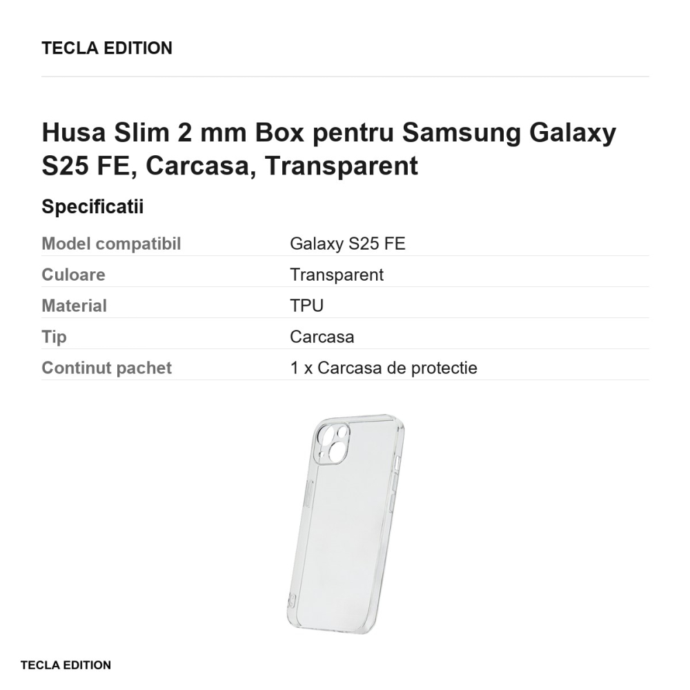 Husa Slim 2 mm Box pentru Samsung Galaxy S25 FE, Carcasa, Transparent [3]