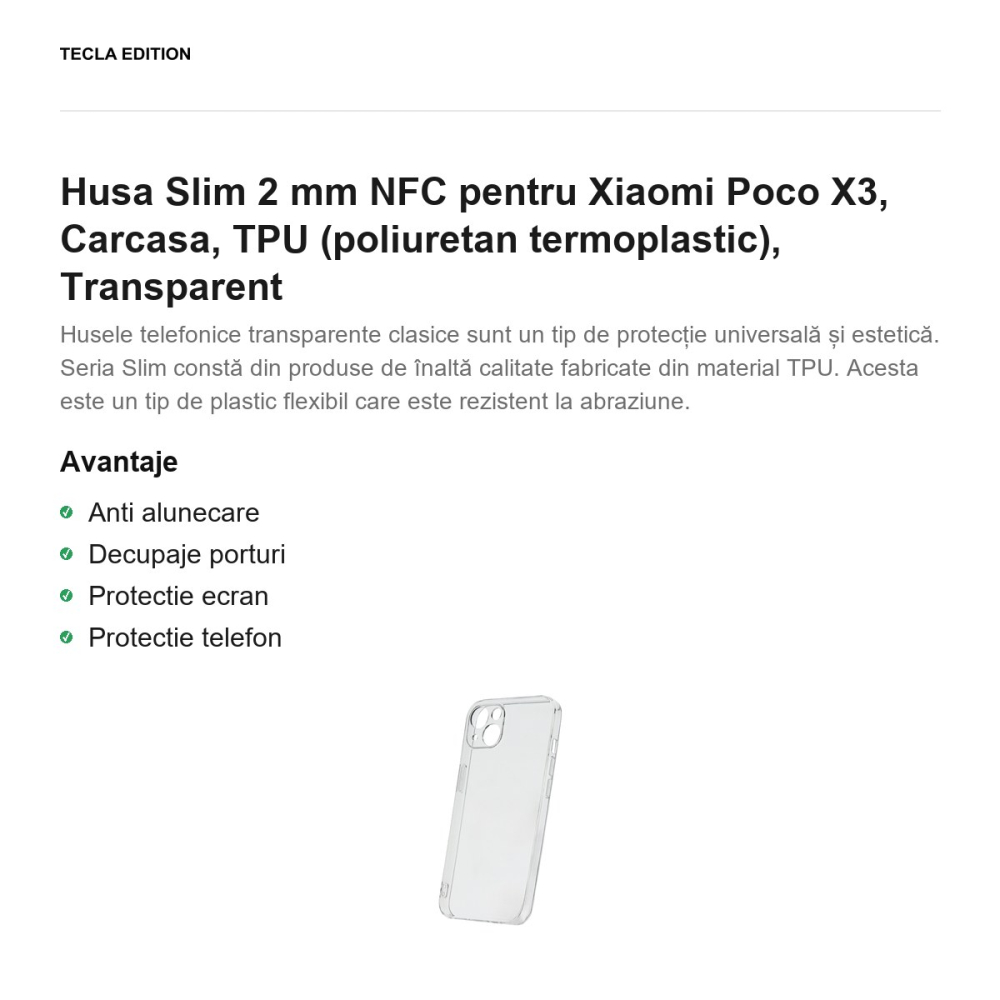 Husa Slim 2 mm NFC pentru Xiaomi Poco X3, Carcasa, TPU (poliuretan termoplastic), Transparent [2]