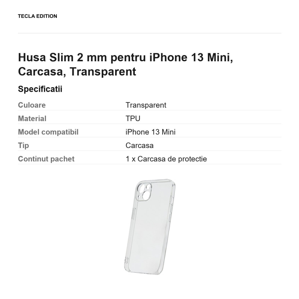 Husa Slim 2 mm pentru iPhone 13 Mini, Carcasa, Transparent [3]