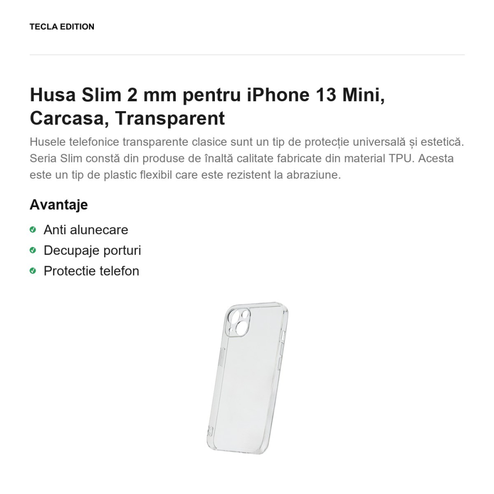 Husa Slim 2 mm pentru iPhone 13 Mini, Carcasa, Transparent [2]