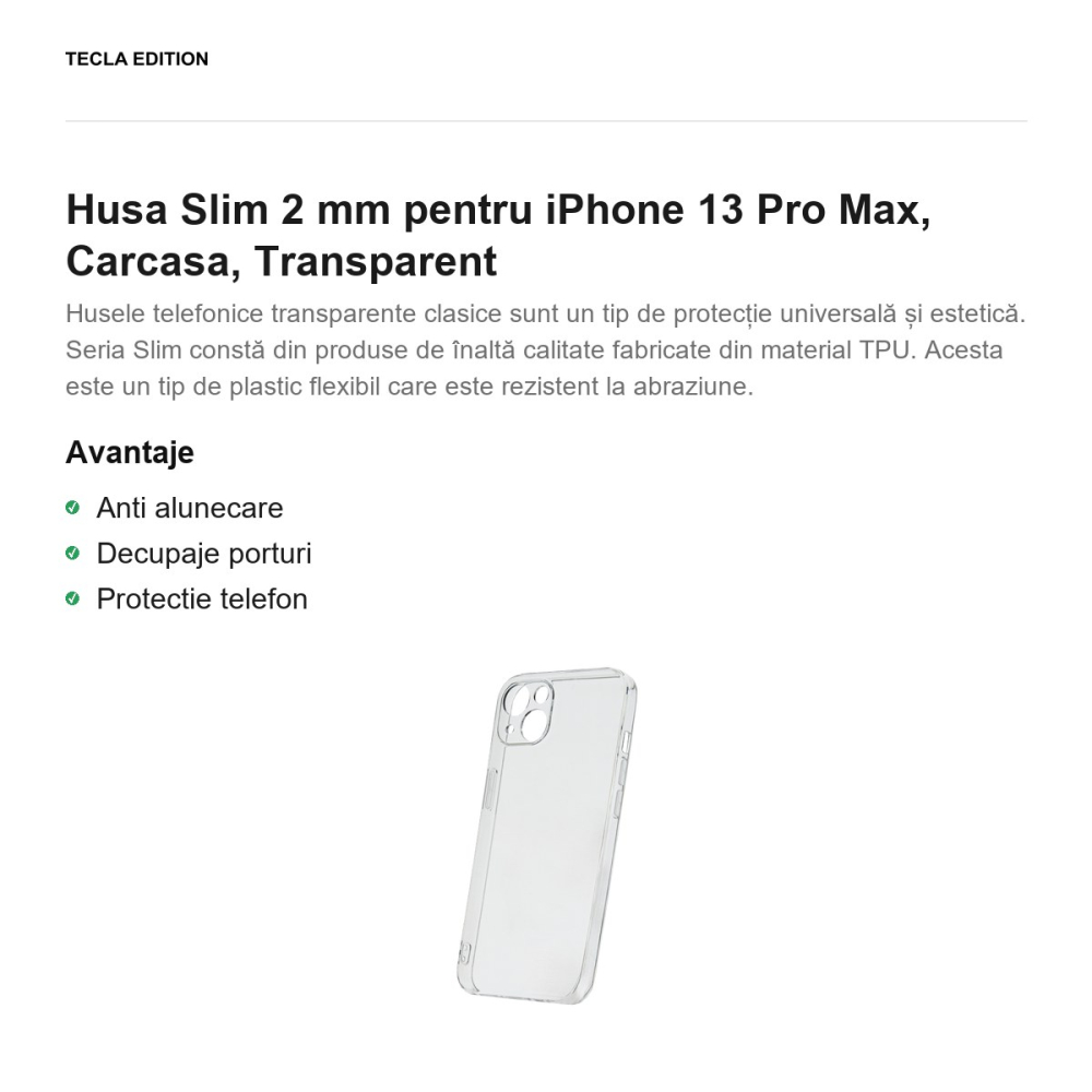 Husa Slim 2 mm pentru iPhone 13 Pro Max, Carcasa, Transparent [2]